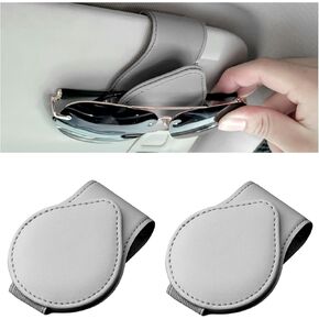 2 PCS Car Sunglass Holder, Vehicle Magnetic Leather Eyeglasses Hanger Mounter, Eyeglasses Sunglass Holder Suitable for Most Cars, Universal Interior Car Accessories (Black)