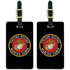 Marines USMC Emblem Black Yellow Red Luggage ID Tags Cards Set of 2