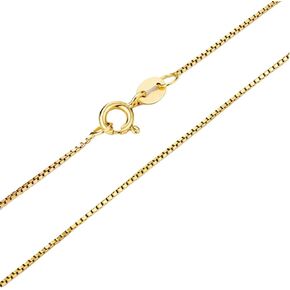 14K Yellow Gold Box Chain Necklace for Women and Men, Genuine Gold (0.6mm、1mm - Lengths from 16 to 30 Inches)