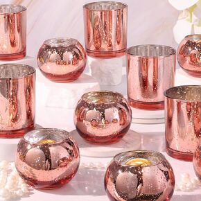 20 Pcs Assorted Gold Votive Candle Holders Bulk, Larger Size Mercury Glass Votives with Round Candle Holder for Wedding Decorations, Tealight Candle Holder for Gold Party Table Centerpieces