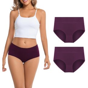 Women's Cotton Underwear Mid Waisted Brief Style Underpant (2 Pack)