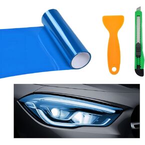 Car Light Tint Film, 46.8" × 11.8" Extra-Wide Waterproof Headlight Taillight Tint Wrap Roll, Self Adhesive Film Sticker Sheet for Car Headlight Tail Lights with Squeegee+Cutter (Matte Black)