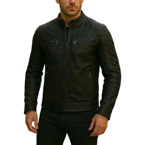 Men's Durable Leather Classic Motorcycle Protective Armored Style Biker Riding Jacket