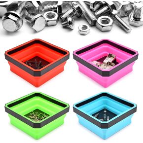Collapsible Magnetic Parts Tray Set, 4Pcs 4.5" Magnetic Tool Trays for Screw Bolts Nuts Washers Pins & Small Metal Parts(COLOR:red, green, rose red, blue)