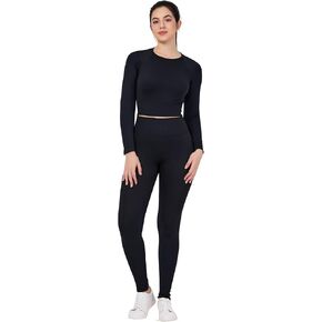 Women's Long Sleeve Workout Set - Leggings Sets Women 2 Piece Outfits - Workout Set Long Sleeve