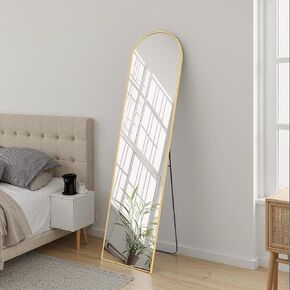 59-Inch Gold Arched Full-Length Mirror - Ultra-Thin Aluminum Alloy Frame, Upgraded Explosion-Proof Nano Glass, Floor Standing/Wall-Mount Design for Bedroom, Living Room, and Gym