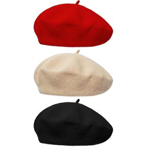 3 PCS Beret Hats Artist French Beret Cap Solid Color for Women Girls Winter