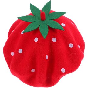 Adorable Strawberry Beret Hat for Women Stylish Wool Blend Cap for Parties Cosplay Everyday Wear Kawaii Decorative Headdress with Whimsical Design for Themed Events