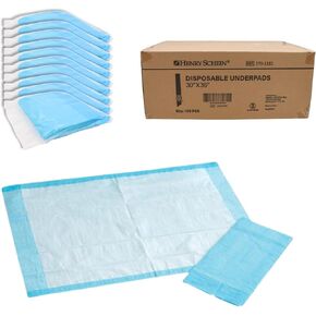 Disposable Underpads, 30x36 – Light Absorbency, 2-Ply Tissue, Not Waterproof – Hypoallergenic, Latex-Free, Poly-Backed for Minor Leaks – 100 Pads/Case, White/Blue