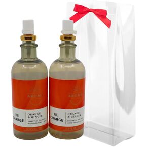 Bath & Body Works Aroma Recharge Orange & Ginger Essential Oil Mist 2-Piece Gift Set with a Red Bow for Holiday - 5.3 fl oz Each