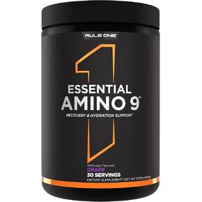 Rule 1 Essential Amino 9 – Recovery & Hydration Support with 7.5g of Essential Amino Acids + Electrolytes (30 Servings, Peach Mango)