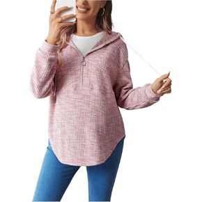 Women's Maternity Half Zip Sweatshirts Long Sleeve Drop Shoulder Drawstring Hoodie