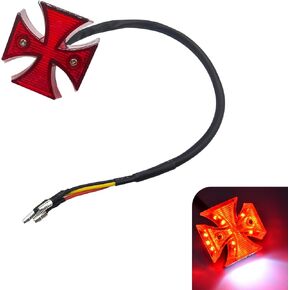 Motorcycle LED Tail Light, Cross Style Motorcycle LED Rear Brake Light, Watarproof Retro Cruiser Cross Rear Light, Modification Accessories for Motorcycles (Red)