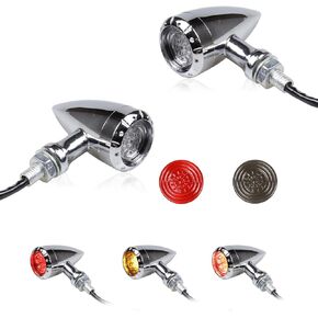 Universal Motorcycle Bullet Rear LED Turn Signals 12V Chrome Brake Tail Lights Running Lights for Harley Sportster Iron 1200 Softail Yamaha Victory Kawasaki Chopper Bobber