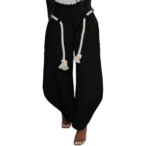 DINGANG Womens Wide Leg Barrel Sweatpant Baggy Elastic Waisted Harem Joggers Pants with Belt