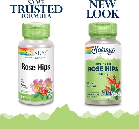 SOLARAY Rose HIPS Fruit 550mg | Healthy Skin, Joints & Immune Function Support | Source of Vitamin C & Bioflavonoids | Non-GMO & Vegan | 100 VegCaps in Saudi Arabia