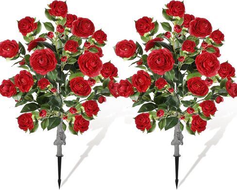 2 Pack 36" Artificial Camellia Tree Plants 3ft Faux Camellia Flower with Spike UV Resistant Fake Floral Blooming Bush for Indoor Outdoor Wedding Front Door Porch Garden Backyard Garden(White) in Saudi Arabia