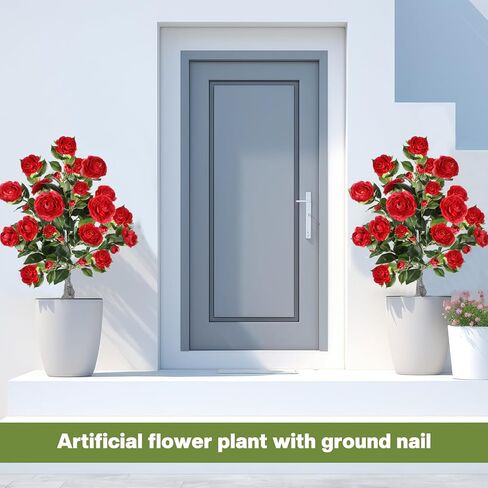 2 Pack 36" Artificial Camellia Tree Plants 3ft Faux Camellia Flower with Spike UV Resistant Fake Floral Blooming Bush for Indoor Outdoor Wedding Front Door Porch Garden Backyard Garden(White) in Saudi Arabia