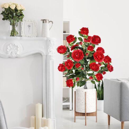 2 Pack 36" Artificial Camellia Tree Plants 3ft Faux Camellia Flower with Spike UV Resistant Fake Floral Blooming Bush for Indoor Outdoor Wedding Front Door Porch Garden Backyard Garden(White) in Saudi Arabia