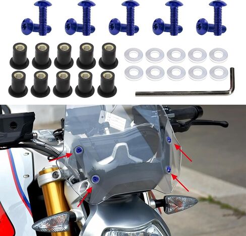 10PCS Motorcycle Windshield Bolts Screws Kit, Aluminum Alloy Motorbike Windscreen Body Mounting Bolts Nuts, Universal 5mm Fairing Well Nuts Fastener Screw for Motorcycle Windshield and Body Panels in Saudi Arabia