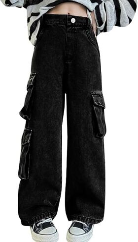 ARTMINE Girls' 2 Piece Outfits Heart Print T-Shirt & Wide Leg Denim Pants Set in Kuwait