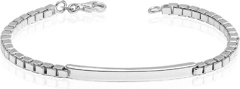 LeCalla 925 Sterling Silver Men's ID Bracelets | Italian 3MM Box Chain ID Bracelets for Men (7.5, 8, 8.5, 9 Inches), Made in Italy in Saudi Arabia