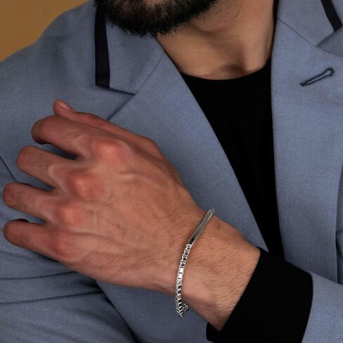 LeCalla 925 Sterling Silver Men's ID Bracelets | Italian 3MM Box Chain ID Bracelets for Men (7.5, 8, 8.5, 9 Inches), Made in Italy in Saudi Arabia
