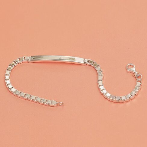 LeCalla 925 Sterling Silver Men's ID Bracelets | Italian 3MM Box Chain ID Bracelets for Men (7.5, 8, 8.5, 9 Inches), Made in Italy in Saudi Arabia