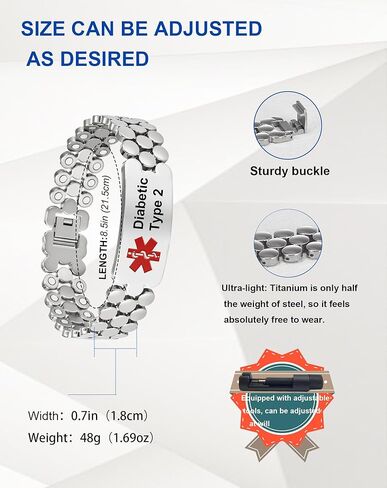 Medical Alert Bracelets For Men, 8.46'' Magnetic Titanium Bracelet With 42 Magnets, Suitable For Type 1 Diabetes, Type 2 Diabetes, Epilepsy in Kuwait