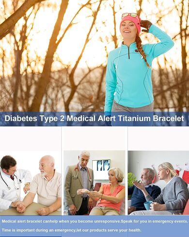 Medical Alert Bracelets For Men, 8.46'' Magnetic Titanium Bracelet With 42 Magnets, Suitable For Type 1 Diabetes, Type 2 Diabetes, Epilepsy in Kuwait