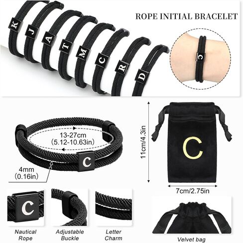 Tondiamo Rope Initial Bracelet with Stainless Steel Letter Charm Adjustable Handmade Braided Bracelet for Men Women in Saudi Arabia