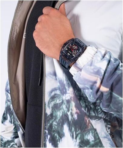 GUESS Men's 44mm Watch - Black Strap Black Dial Yellow Case in Kuwait