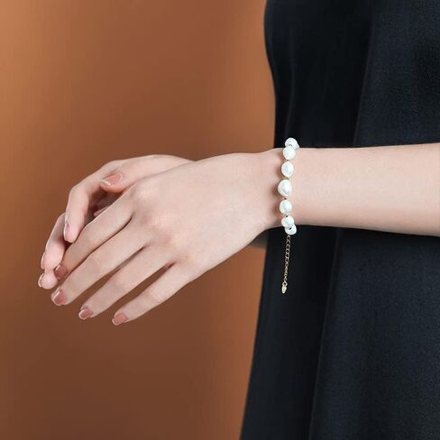 14K Gold Baroque Pearl Bracelet, Pure White Freshwater Pearl Bracelet, Beautiful Jewelry Gift for Wife, Girlfriend in Saudi Arabia