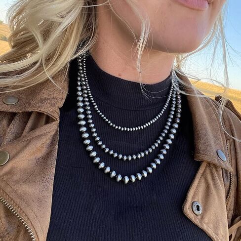 Navajo Pearl Necklace Western Pearl Layered Necklaces Western Jewelry for Women Black Beaded Choker Necklace Trendy Boho Country Concert Outfits Accessories in Saudi Arabia
