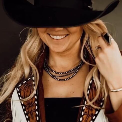 Navajo Pearl Necklace Western Pearl Layered Necklaces Western Jewelry for Women Black Beaded Choker Necklace Trendy Boho Country Concert Outfits Accessories in Saudi Arabia