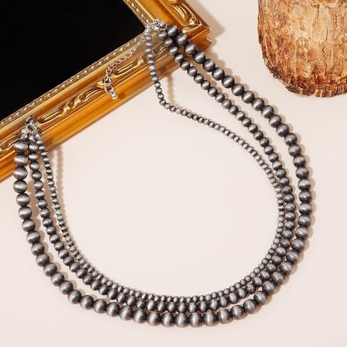 Navajo Pearl Necklace Western Pearl Layered Necklaces Western Jewelry for Women Black Beaded Choker Necklace Trendy Boho Country Concert Outfits Accessories in Saudi Arabia