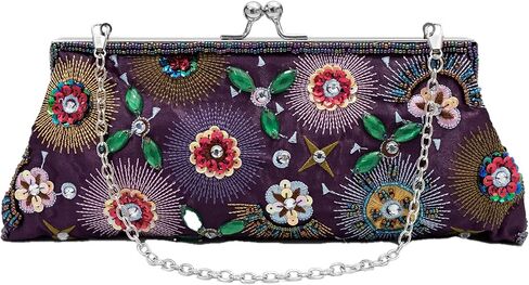 Colorful Floral Leaves Embroidered Sequined Clutch Purse Small Flower Prom Purse Wedding Handbag Women Evening Bag in Kuwait