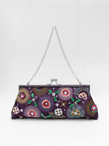 Colorful Floral Leaves Embroidered Sequined Clutch Purse Small Flower Prom Purse Wedding Handbag Women Evening Bag in Kuwait