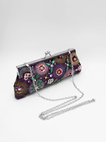 Colorful Floral Leaves Embroidered Sequined Clutch Purse Small Flower Prom Purse Wedding Handbag Women Evening Bag in Kuwait