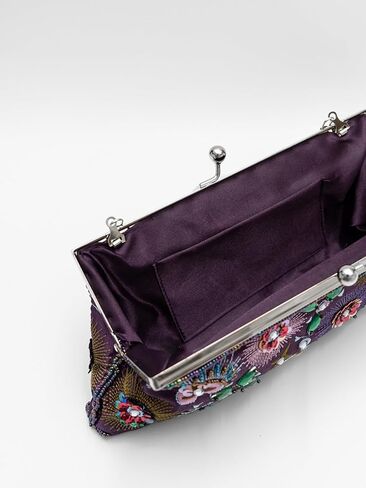 Colorful Floral Leaves Embroidered Sequined Clutch Purse Small Flower Prom Purse Wedding Handbag Women Evening Bag in Kuwait