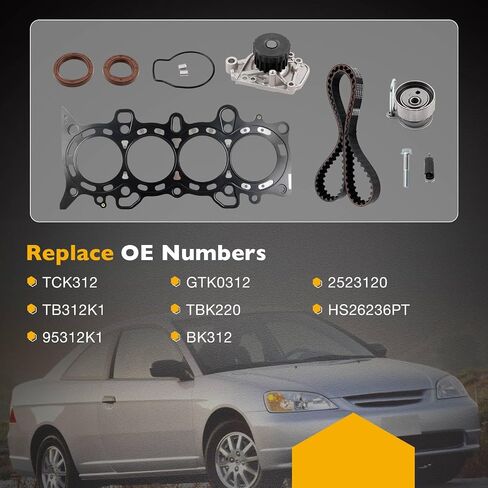 1.7L Engine Timing Belt Kit with Water Pump and Head Gasket, Compatible with 2001-2005 Honda Civic, Replaces# BK312 2523120 HS26236PT in Saudi Arabia