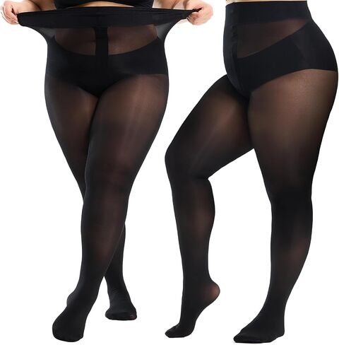 2 Pairs Plus Size Tights for Women,Semi-Sheer T-Crotch Rip Resistant High Waist Pantyhose with Reinforced Toes in Saudi Arabia
