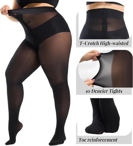 2 Pairs Plus Size Tights for Women,Semi-Sheer T-Crotch Rip Resistant High Waist Pantyhose with Reinforced Toes in Saudi Arabia