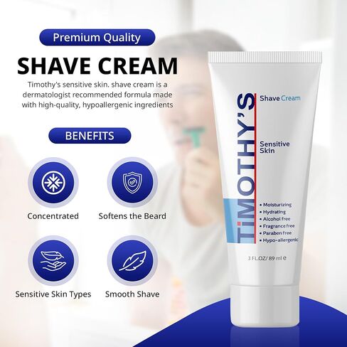 Timothy's Shave Cream, Two 3 ounce tubes, Paraben free, Alcohol free, fragrance free in Saudi Arabia