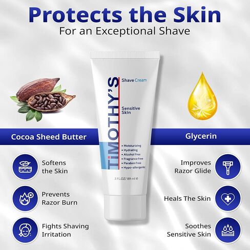Timothy's Shave Cream, Two 3 ounce tubes, Paraben free, Alcohol free, fragrance free in Saudi Arabia