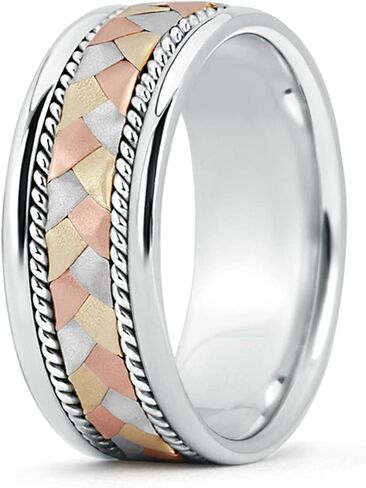 Angara Men's Braided Rope Three Tone Wedding Band in Tricolor in White Gold in Saudi Arabia