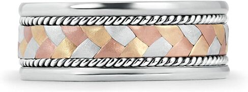 Angara Men's Braided Rope Three Tone Wedding Band in Tricolor in White Gold in Saudi Arabia