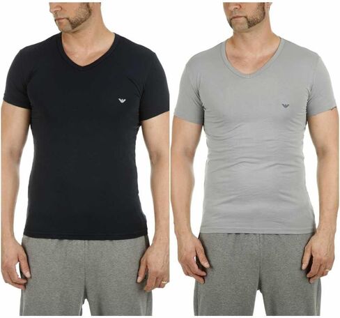 Emporio Armani 2-Pack Stretch Cotton Men's V-Neck T-Shirts White/Navy in Saudi Arabia