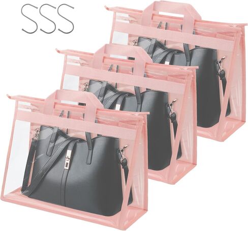 Vercord Clear PVC Handbag Dust-Free Cover Moistureproof Purse Storage Bag Organizer with Handle Zipper Space-Save Holder for Closet Beige XL 3Pcs in Saudi Arabia