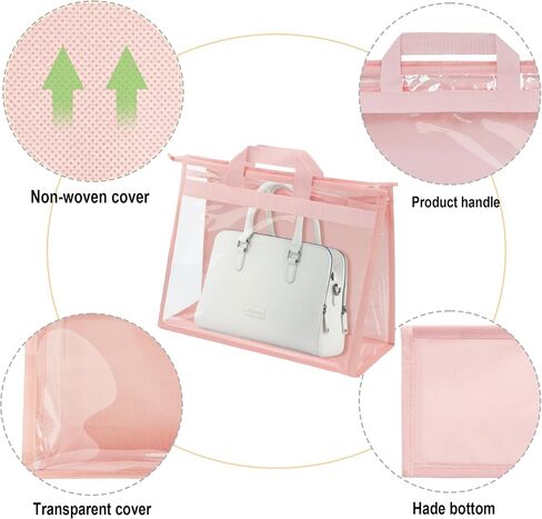 Vercord Clear PVC Handbag Dust-Free Cover Moistureproof Purse Storage Bag Organizer with Handle Zipper Space-Save Holder for Closet Beige XL 3Pcs in Saudi Arabia
